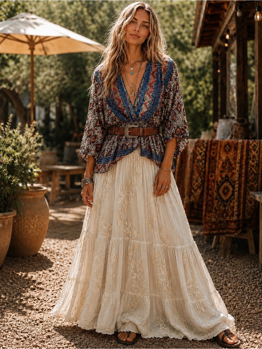 Umgee Bohemian Blue Patterned  Top